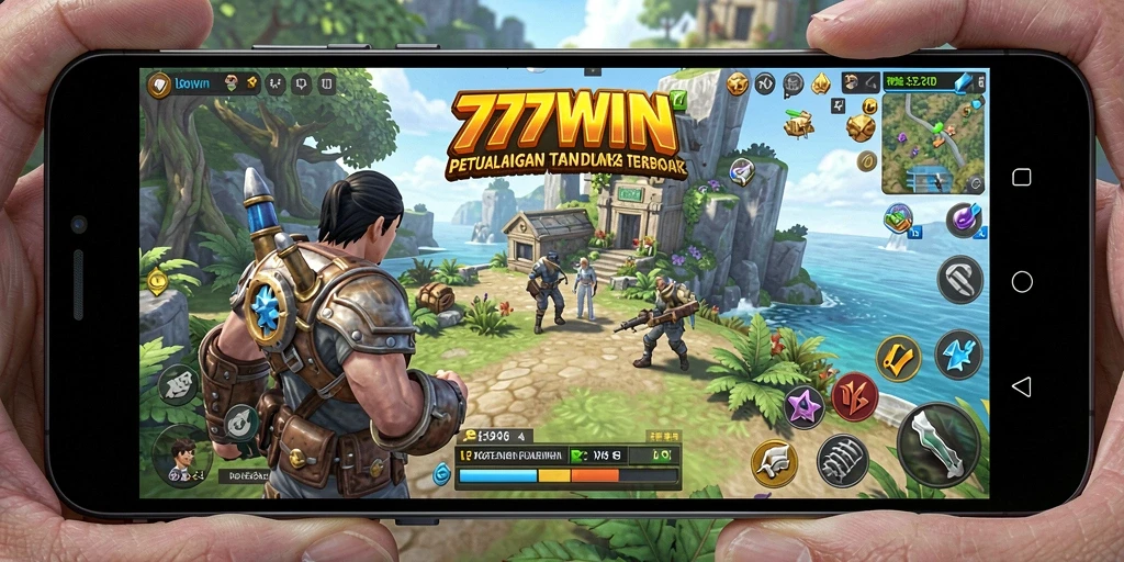 Screenshot gameplay 777WIN menunjukkan aksi eksplorasi dunia terbuka.