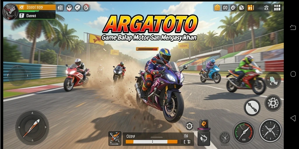 Tampilan gameplay ARGATOTO dengan aksi balapan motor yang seru.