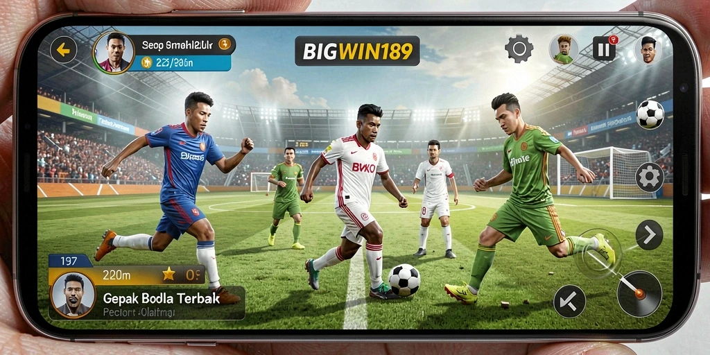 Screenshot game BIGWIN189 menampilkan aksi sepak bola yang mendebarkan.