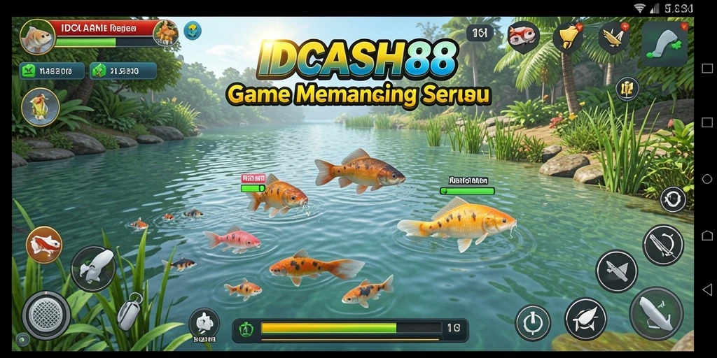 Screenshot gameplay IDCASH88 menunjukkan aksi memancing yang mendebarkan.