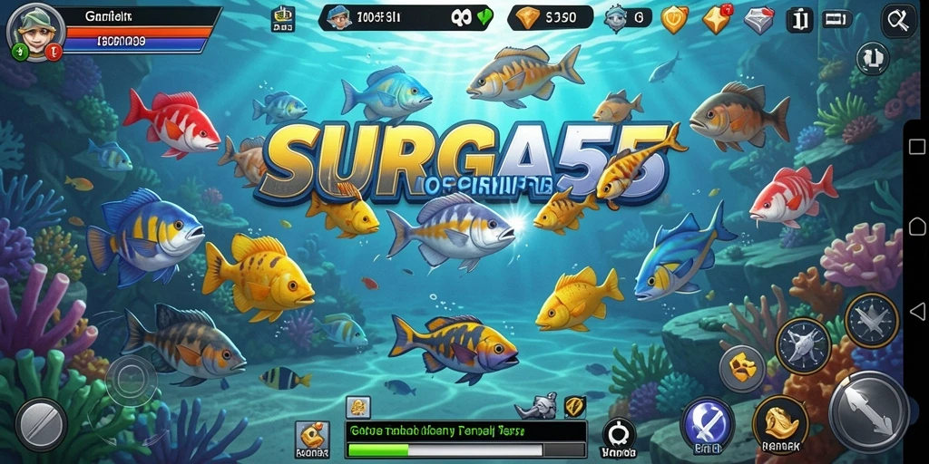 Tampilan gameplay SURGA55 dengan aksi menembak ikan yang seru.